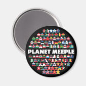 Planet Meeple, weißer Text, Rundmagnet Magnet (Vorderseite/Rückseite)