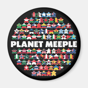 Planet Meeple, weißer Text, Rundmagnet Magnet