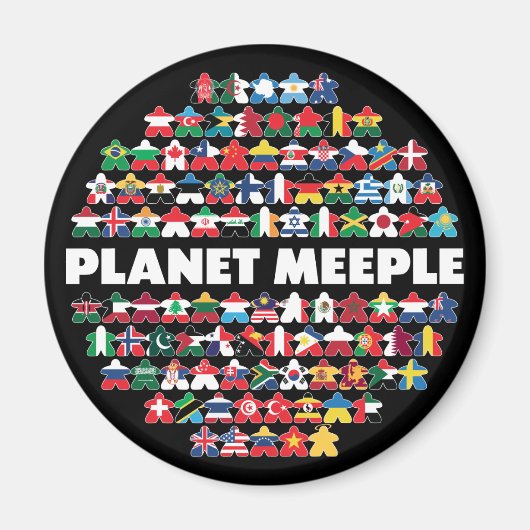Planet Meeple, weißer Text, Rundmagnet Magnet (Vorne)