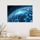 Planet mit beleuchtetem Netz und leichten Wegen Poster (Küche)