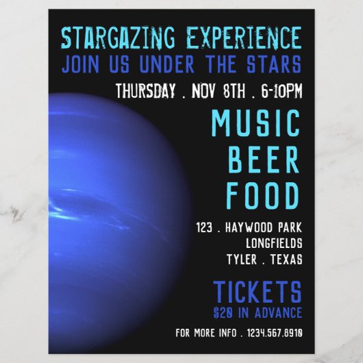 Planet Neptune, Planetarium-Eventwerbung Flyer (Vorne)