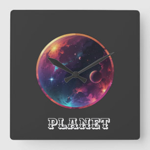 Planet Quadratische Wanduhr