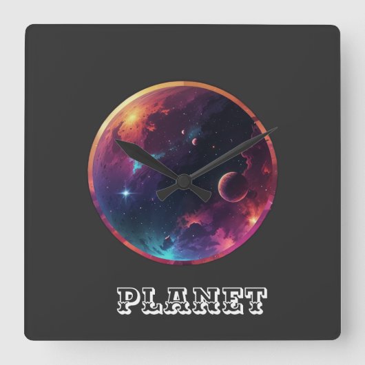 Planet Quadratische Wanduhr (Vorderseite)