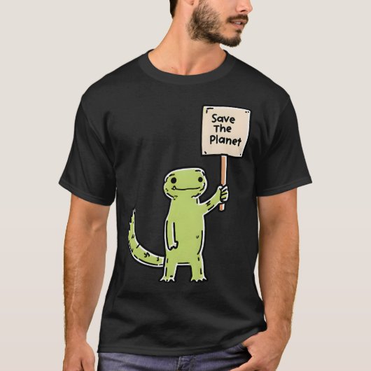 Planet Retter Dino Schild T-Shirt (Vorderseite)