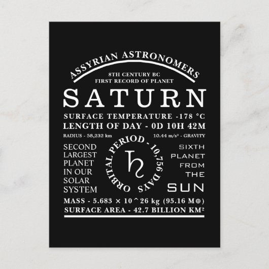 Planet Saturn Detaillierte Astronomiezeichen Postkarte (Vorderseite)