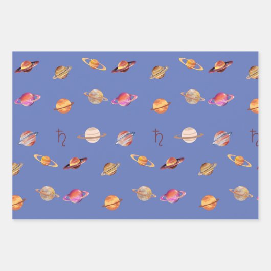 Planet Saturn Farbblau und Schwarz Geschenkpapier Set (Vorderseite 3)