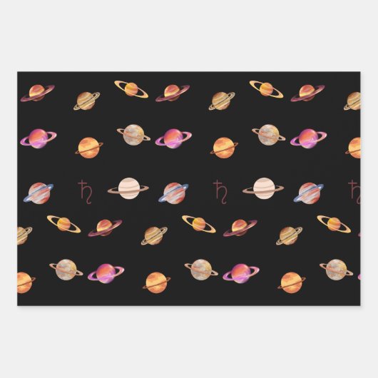 Planet Saturn Farbblau und Schwarz Geschenkpapier Set (Vorderseite 2)