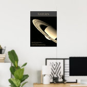 Planet Saturn mit Ringen und Fakten schwarzes Post Poster (Heimbüro)