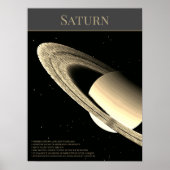Planet Saturn mit Ringen und Fakten schwarzes Post Poster (Vorne)