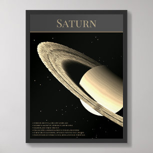 Planet Saturn mit Ringen und Fakten schwarzes Post Poster