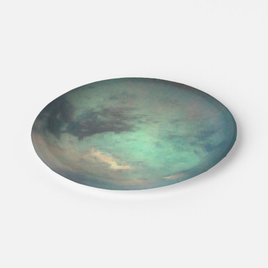 Planet Saturn Mondtian Pappteller (Schrägansicht)