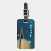 Planet Saturn Solar System Weltraum Lila Galaxie Gepäckanhänger (Vorderseite vertikal)