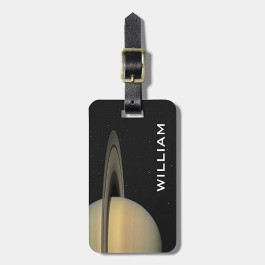 Planet Saturn Sonnensystem Schwarzer Raum mit Ster Gepäckanhänger (Vorderseite vertikal)