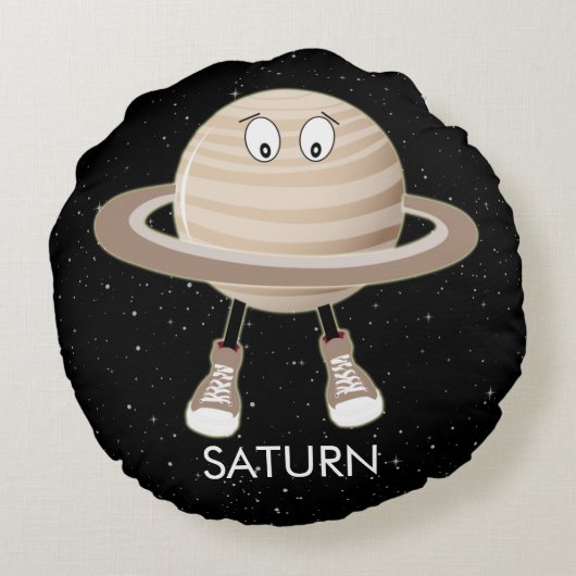 Planet Saturn und Sterne Rundes Kissen (Rückseite)