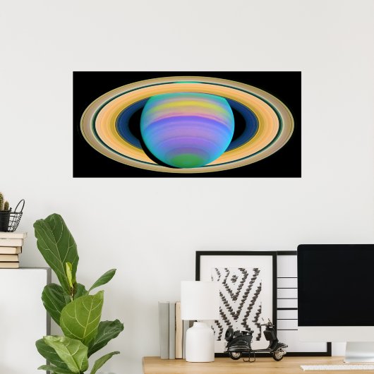 Planet Saturns Rings wie in ultraviolettem Licht g Poster (Heimbüro)