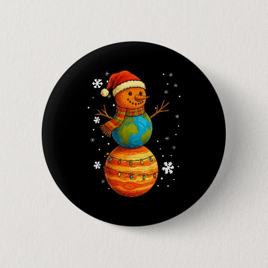 Planet Snowman Earth Saturn Christmas Holiday Art Button (Vorderseite)