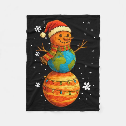 Planet Snowman Earth Saturn Christmas Holiday Art Fleecedecke (Vorderseite)