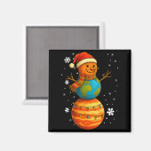 Planet Snowman Earth Saturn Christmas Holiday Art Magnet (Vorderseite/Rückseite)
