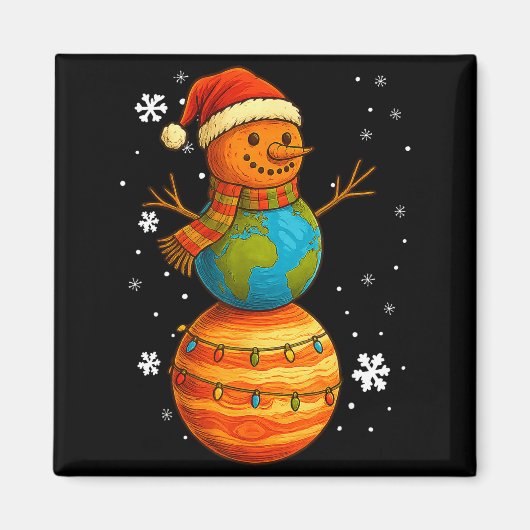 Planet Snowman Earth Saturn Christmas Holiday Art Magnet (Vorne)