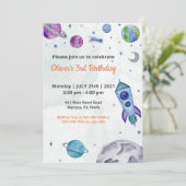 Planet Theme Boy Birthday Einladung (Stehend Vorderseite)