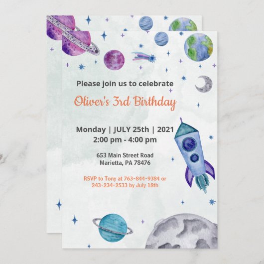 Planet Theme Boy Birthday Einladung (Vorne/Hinten)