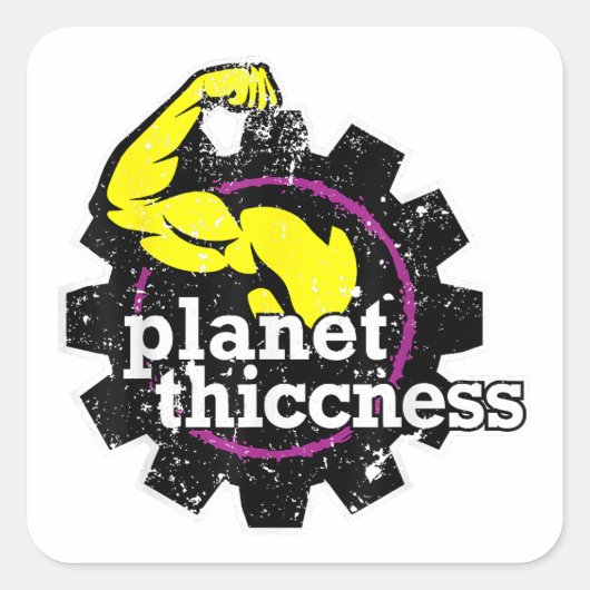 Planet Thiccness Gym Thickness Funny Joke Workout Quadratischer Aufkleber (Vorderseite)