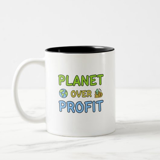 Planet über Gewinn - Nachhaltigkeit Zweifarbige Tasse (Links)
