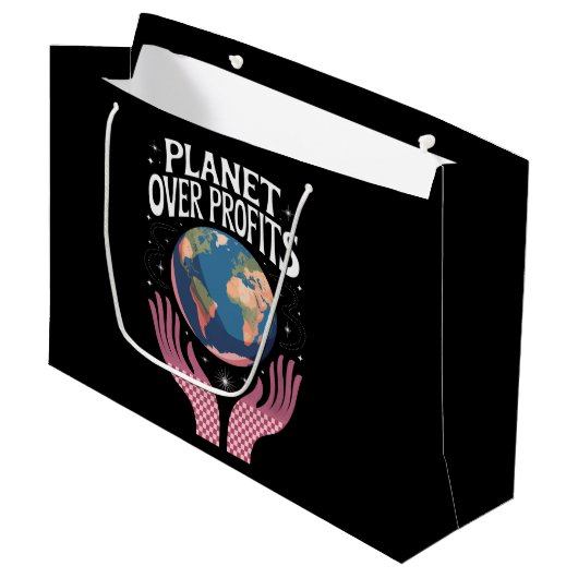 Planet über Profite ist der Klimawandel real Große Geschenktüte (Vorderseite Schrägansicht)