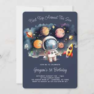 Planet und Rakete Erster Geburtstag Einladung