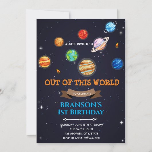 Planet und Weltraumgalaxie Geburtstagsthema Einladung (Vorderseite)