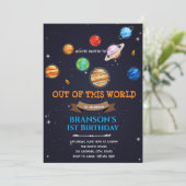 Planet und Weltraumgalaxie Geburtstagsthema Einladung (Stehend Vorderseite)