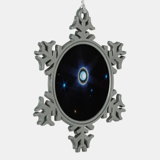 Planet Uranus mit Rings and Moons JWST-Bild Schneeflocken Zinn-Ornament (Links)