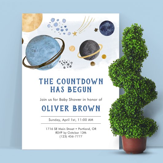 Planet Watercolor Space Thema Kinderdusche Einladung