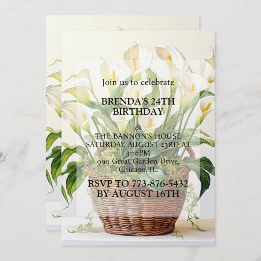 Planete Calla Lily Blume Geburtstagsparty Einladung (Vorne/Hinten)