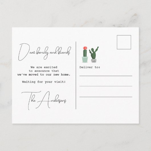 Planete neue Wurzeln Adresse Kaktus Wasserfarbenbe Ankündigungspostkarte (Rückseite)