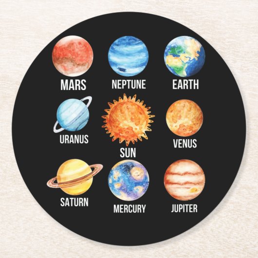 Planeten des Sonnensystems Wissenschaft Erde Runder Pappuntersetzer (Vorderseite)