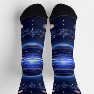 Planeten, die sich in einem kosmischen, leuchtende socken
