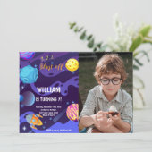 Planeten Geburtstag Einladung mit Foto (Stehend Vorderseite)