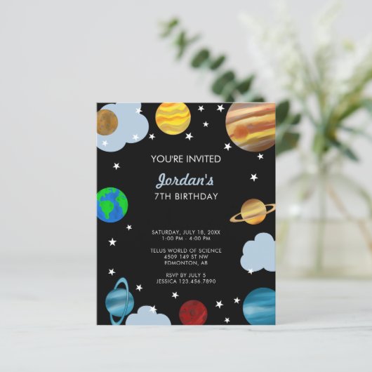 Planeten Geburtstag Weltraumgalaxie laden ein (Stehend Vorderseite)