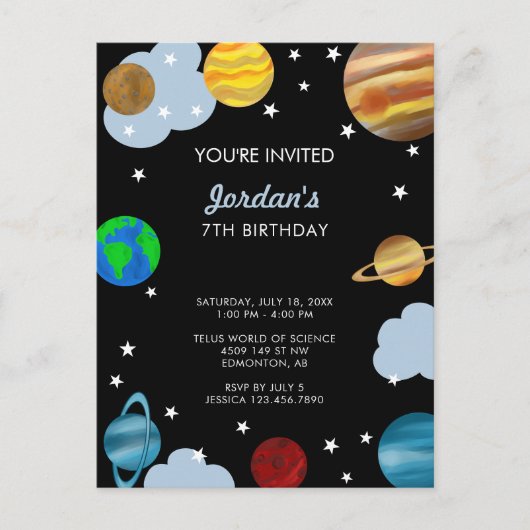 Planeten Geburtstag Weltraumgalaxie Party Postkarte (Vorderseite)