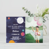 Planeten Geburtstagseinladungen mit Foto Einladung (Stehend Vorderseite)