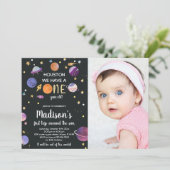 Planeten Geburtstagseinladungen mit Foto Einladung (Stehend Vorderseite)