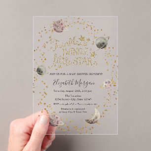 Planeten, Goldene Sterne Funkelnde Babyparty Acryleinladungen