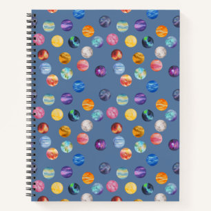 Planeten in Aquarellfarben zeichnend Muster - blau Notizblock