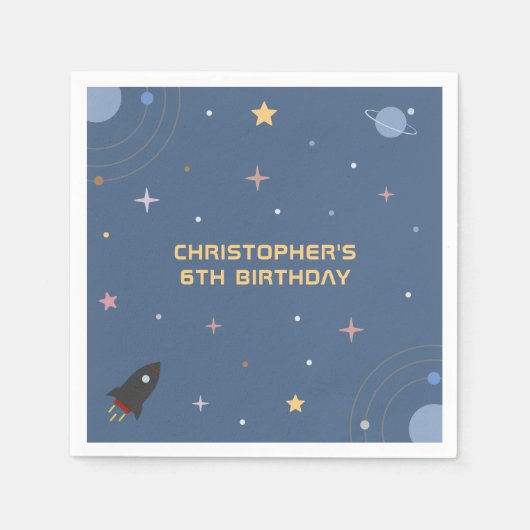 Planeten & Raketen, Weltraum Geburtstag Napkins Serviette (Vorderseite)