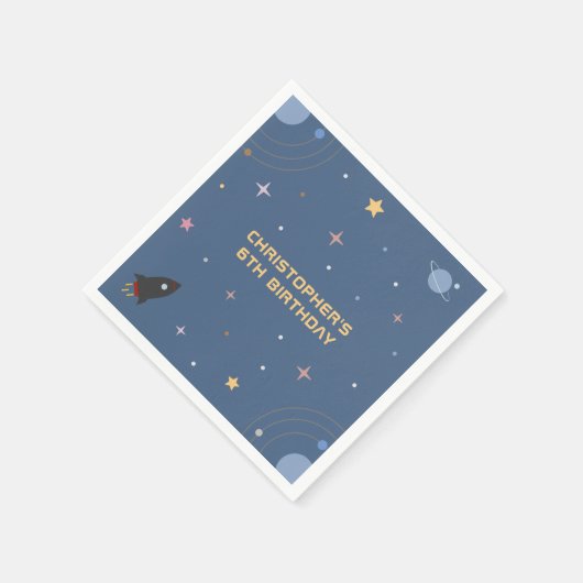 Planeten & Raketen, Weltraum Geburtstag Napkins Serviette (Ecke)