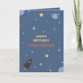 Planeten & Raketen, Weltraum-Geburtstagskarte Karte (Vorderseite)