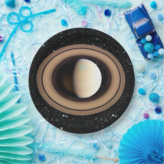 PLANETEN-SATURN-Sternhintergrund (Sonnensystem) ~~ Pappteller (Party)