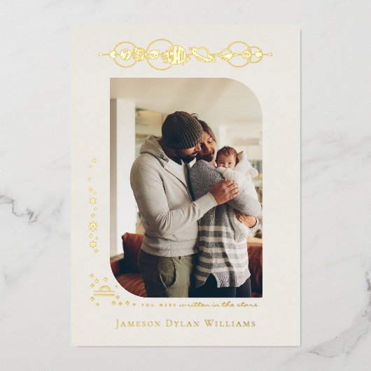 Planeten & Sterne | Geburtsankündigung von Libra Folieneinladung (Vorderseite)