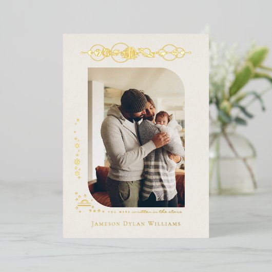 Planeten & Sterne | Geburtsankündigung von Libra Folieneinladung (Stehend vorne)